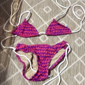 Girls Pink & Purple Zigzag Swim Bikini with White Ties